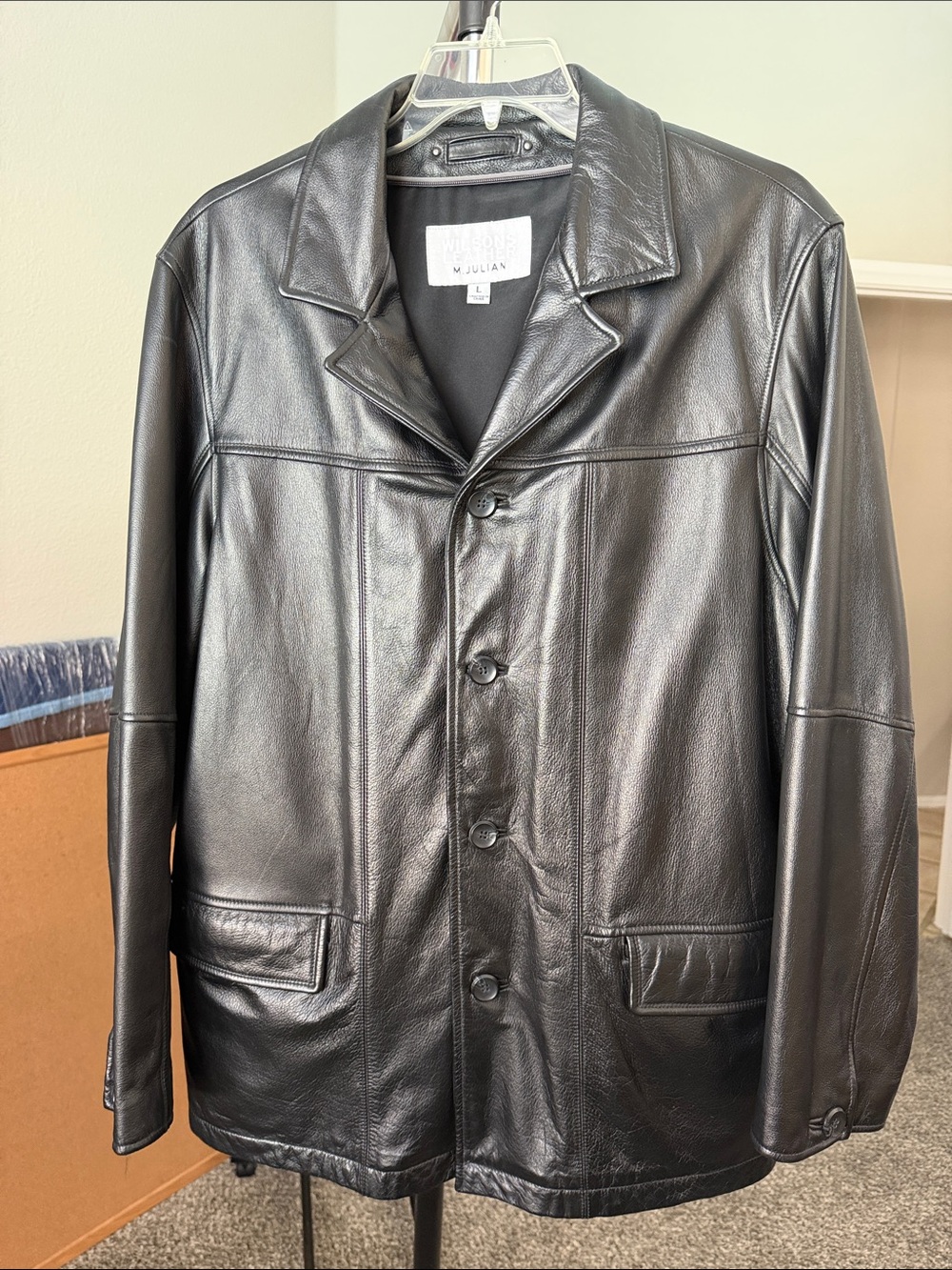 Vintage Wilsons Leather Men's Black Button-Front Leather Jacket